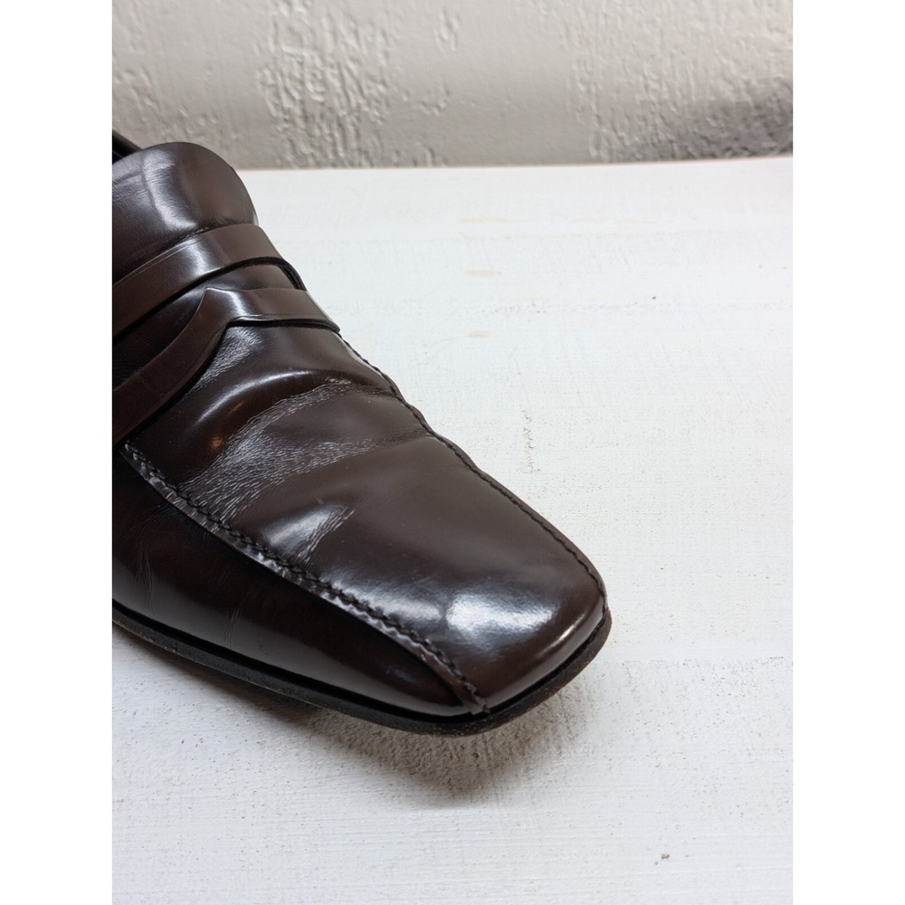 Prada Men's Dress Shoes Square Toe Penny Loafer Brown Leather Sz 7 - Picture 3 of 15